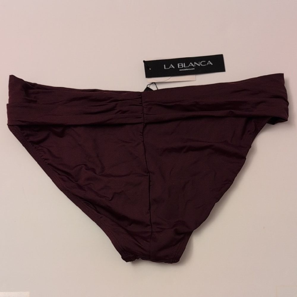 NWT La Blanca Island Goddess Banded Hipster Swim Bikini Bottom Dark Cherry - 14 - Picture 4 of 9